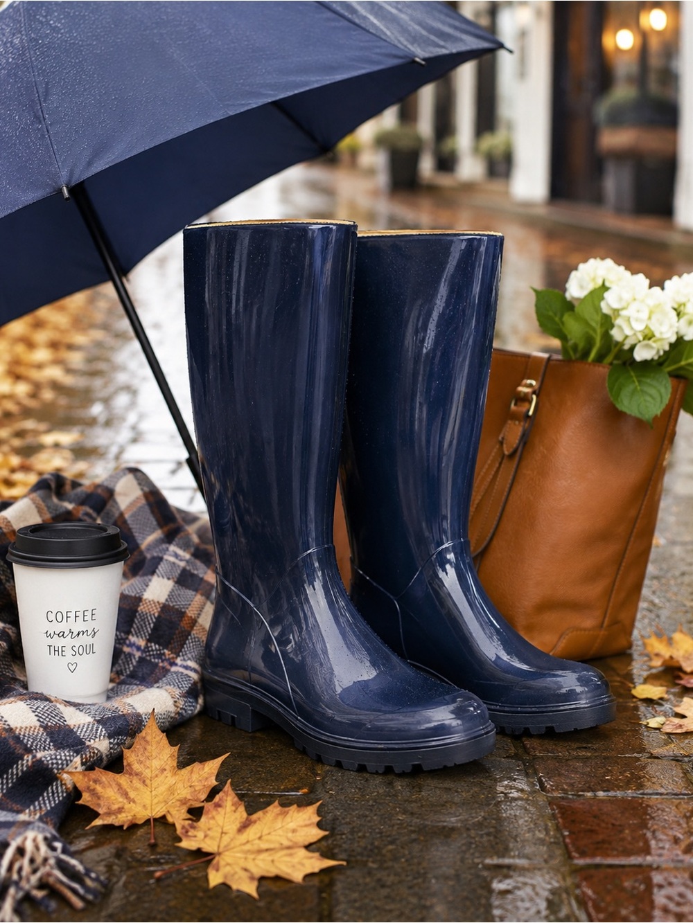 Banana Republic Navy Blue Knee High Rubber Rain Boots Women’s Size 8 Lug Sole